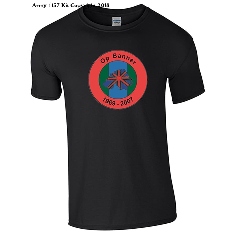 Bear Essentials Clothing. Northern Ireland Ops Banner T-Shirt - Army 1157 kit X-Large / Black Army 1157 Kit Veterans Owned Business