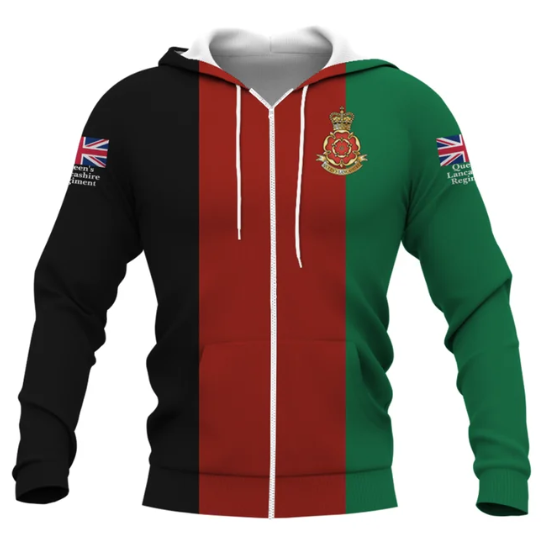 Queen's Lancashire Regiment Double Printed Zipper Hoodie new for 2024