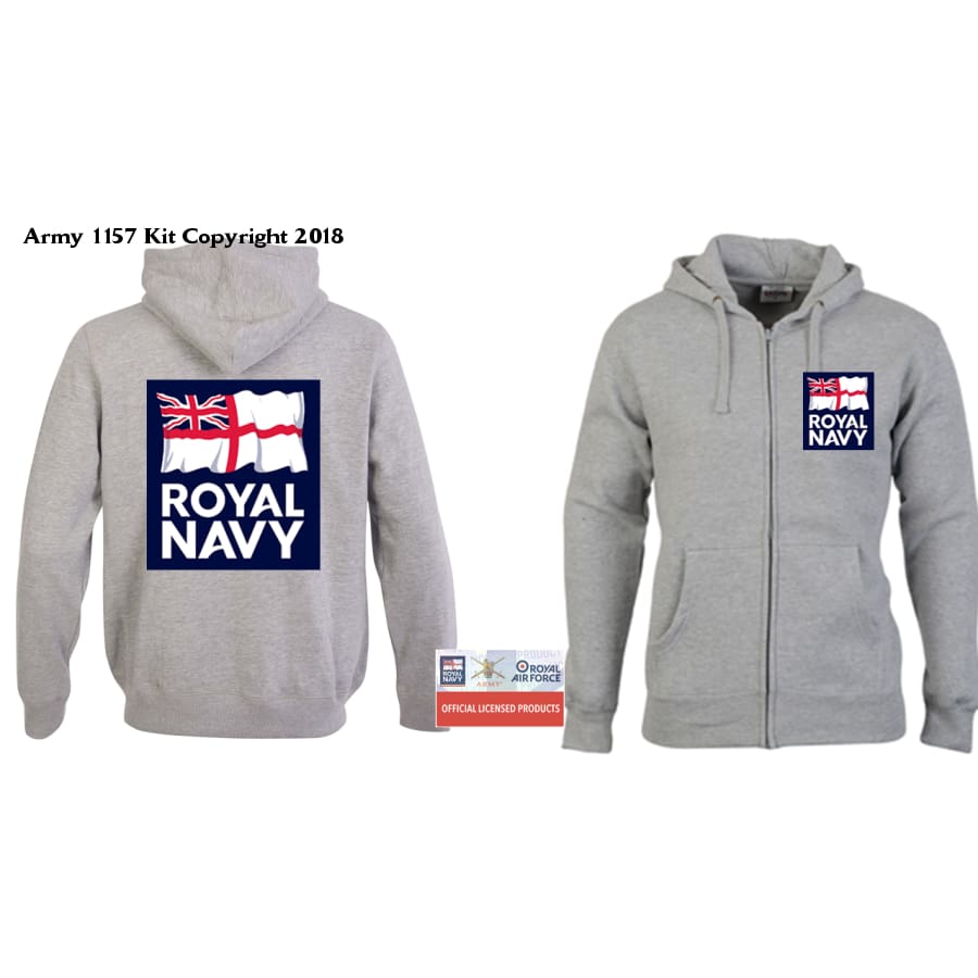 Ministry of Defence Zip Hoodie with Royal Navy Logo Front and Back. Official MOD Approved Merchandise - Army 1157 kit S Army 1157 Kit Veterans Owned Business