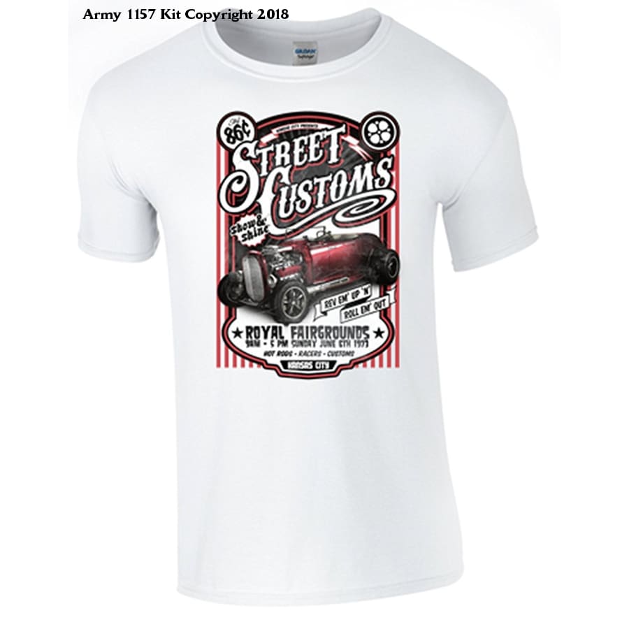 Sreet Customs T-Shirt (L, White) - Army 1157 Kit  Veterans Owned Business